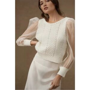 NWT Maeve Anthropologie Cable Twofer Sweater Vest Sheer Puff Sleeve